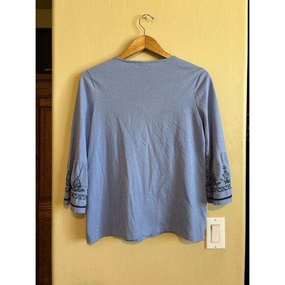 Chico’s Embroidered Peasant Top Tie Tassels 3/4 Bell Sleeve with Beadwork Size 0 - Picture 3 of 8